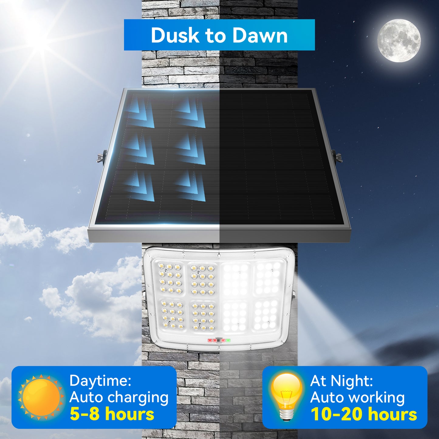 HYKENTE XQ096 Solar Outdoor IP66 Curved Surface Dimmable Flood Light with Remote Control