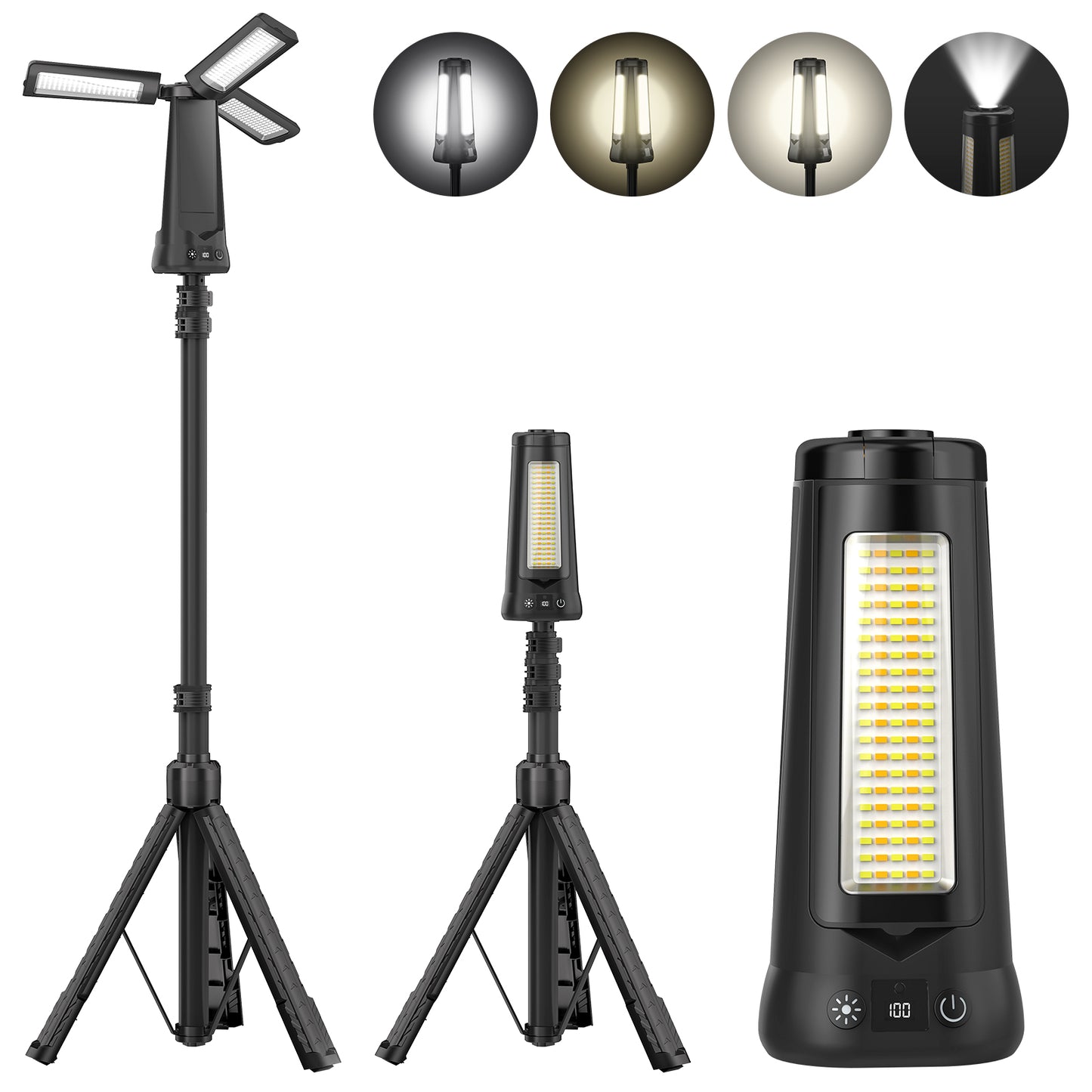 HYKENTE CY300 Magnetic Super Bright LED Rechargeable Camping Lamp with Tripod Stand Multi-functional Lighting Modes Black