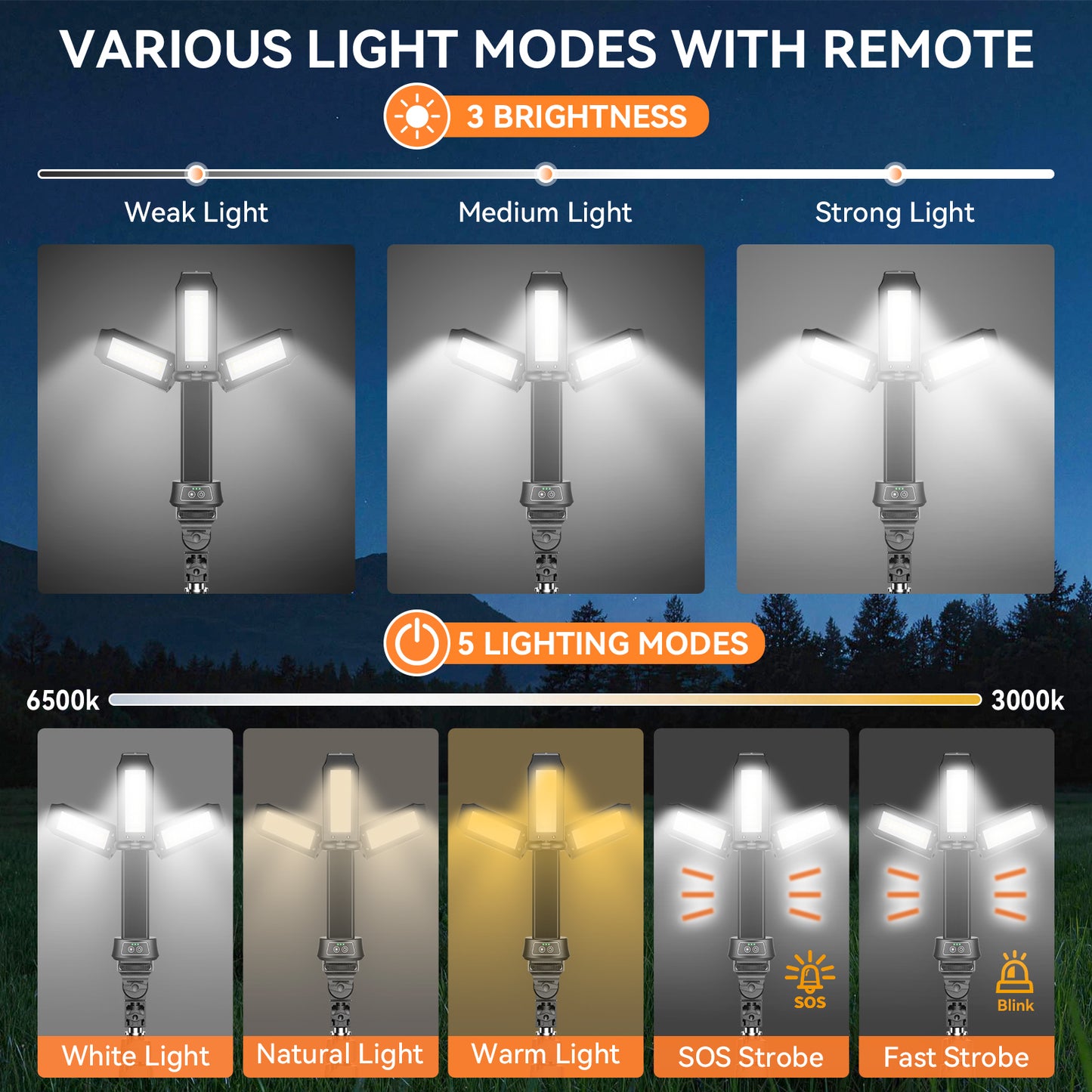 HYKENTE CY010 Remote Control  Rechargeable Camping Light with Tripod Stand