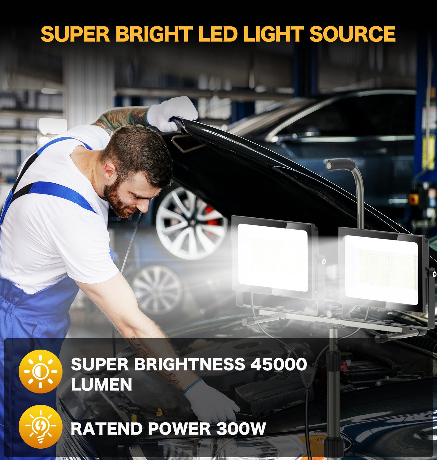 HYKENTE ZJW160 ZJW200 ZJW300 Electric LED Work Light with Tripod Stand