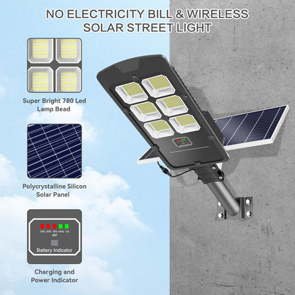 HYKENTE BD006 780LED SMD 2835 Aluminum Solar Street Lamp Black