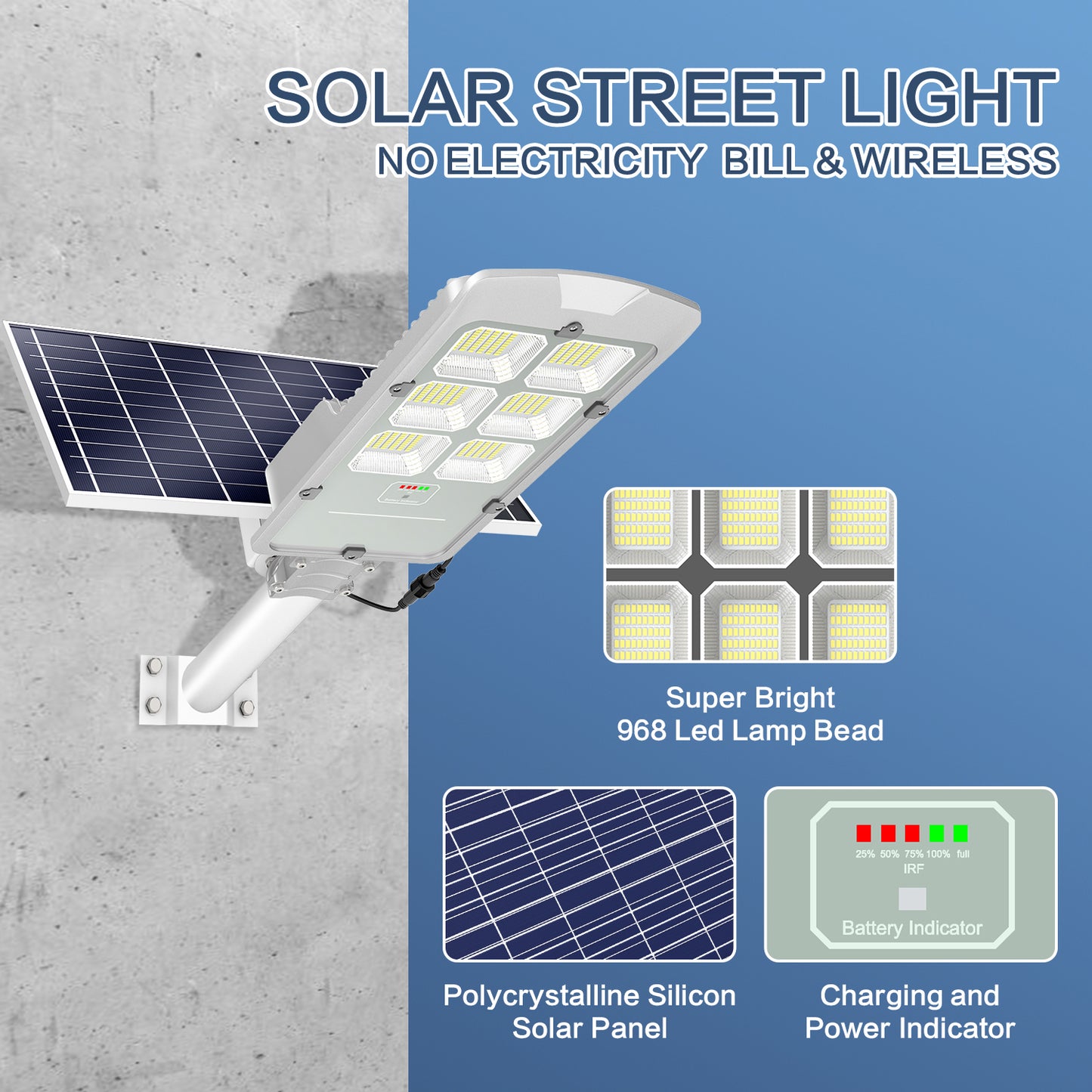 HYKENTE BD006S 780LED SMD 2835 Aluminum Solar Street Lamp Silver