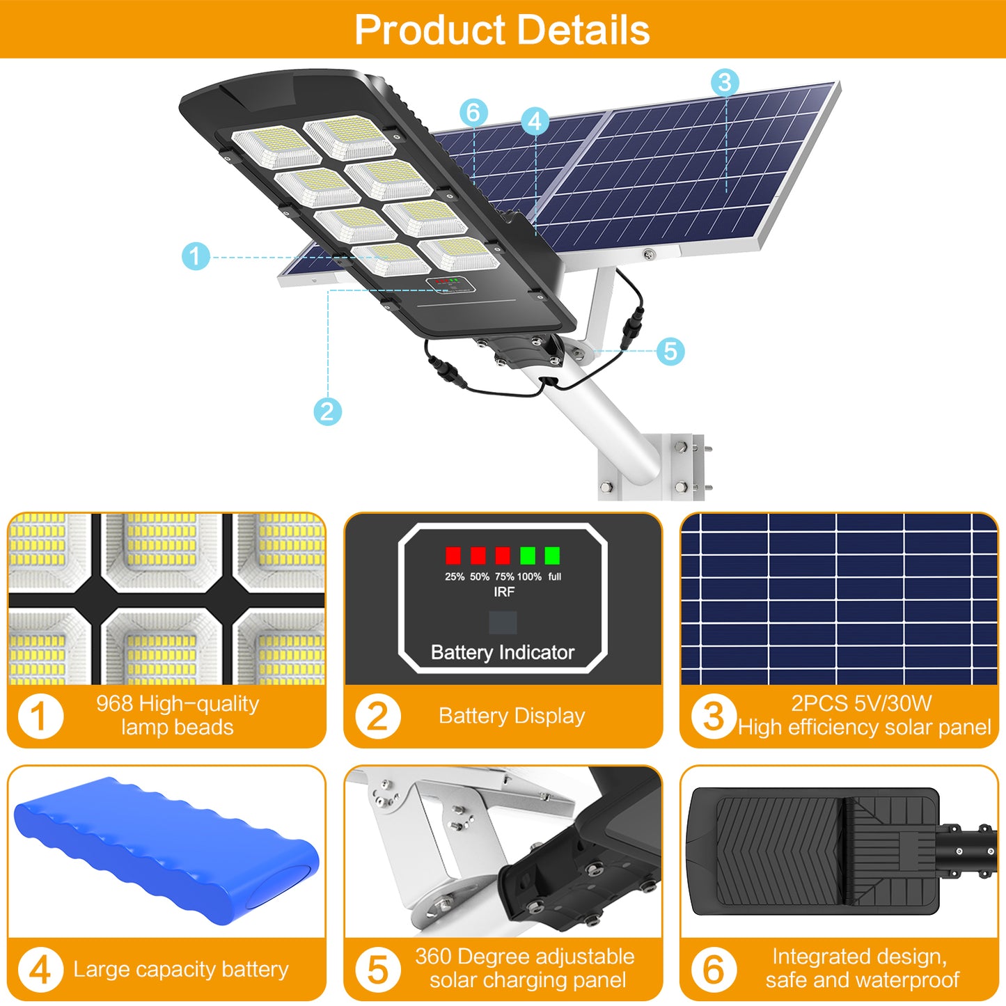 HYKENTE BD008 780LED 36000mAH SMD 2835 Aluminum Solar Street Lamp Black