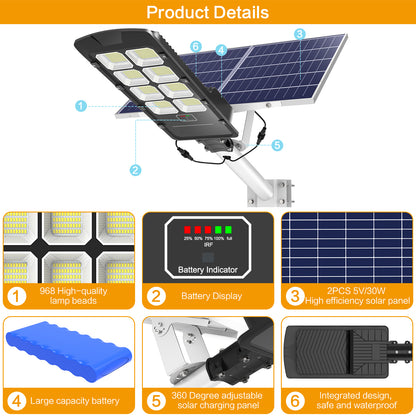 HYKENTE BD008 780LED 36000mAH SMD 2835 Aluminum Solar Street Lamp Black