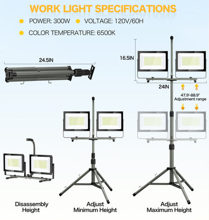 HYKENTE ZJW160 ZJW200 ZJW300 Electric LED Work Light with Tripod Stand