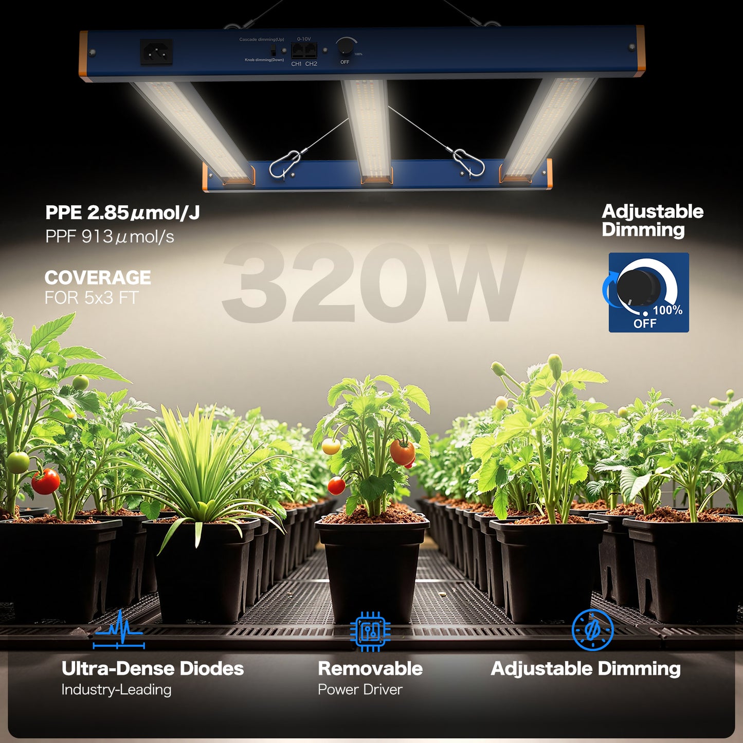 HYKENTE LC303 320W 3x3FT 4 Bars 1260pcs LED Plant Grow Light