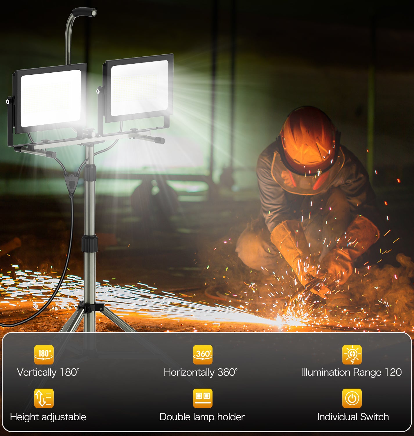 HYKENTE ZJW160 ZJW200 ZJW300 Electric LED Work Light with Tripod Stand