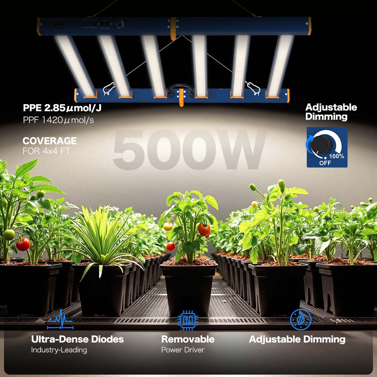 HYKENTE LC404 500W 4x4FT 6 Bars 1818pcs LED Plant Grow Light