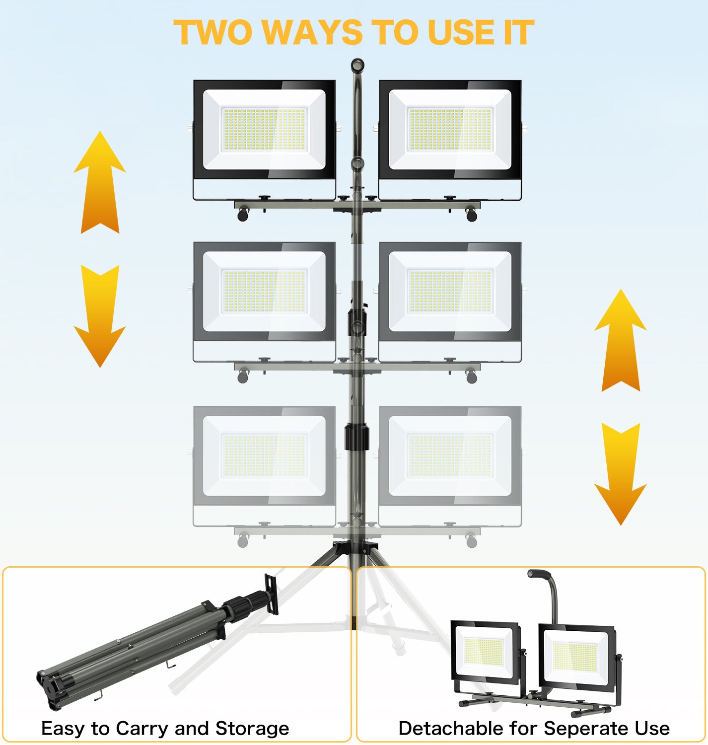 HYKENTE ZJW160 ZJW200 ZJW300 Electric LED Work Light with Tripod Stand