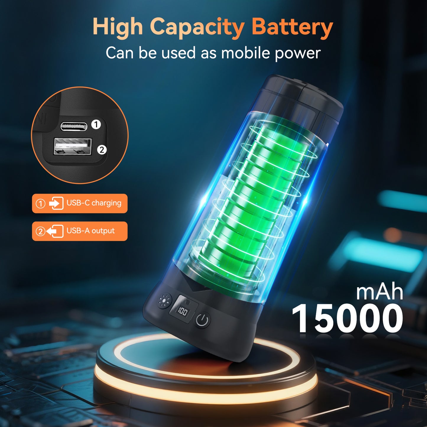 HYKENTE CY300 Magnetic Super Bright LED Rechargeable Camping Lamp with Tripod Stand Multi-functional Lighting Modes Black