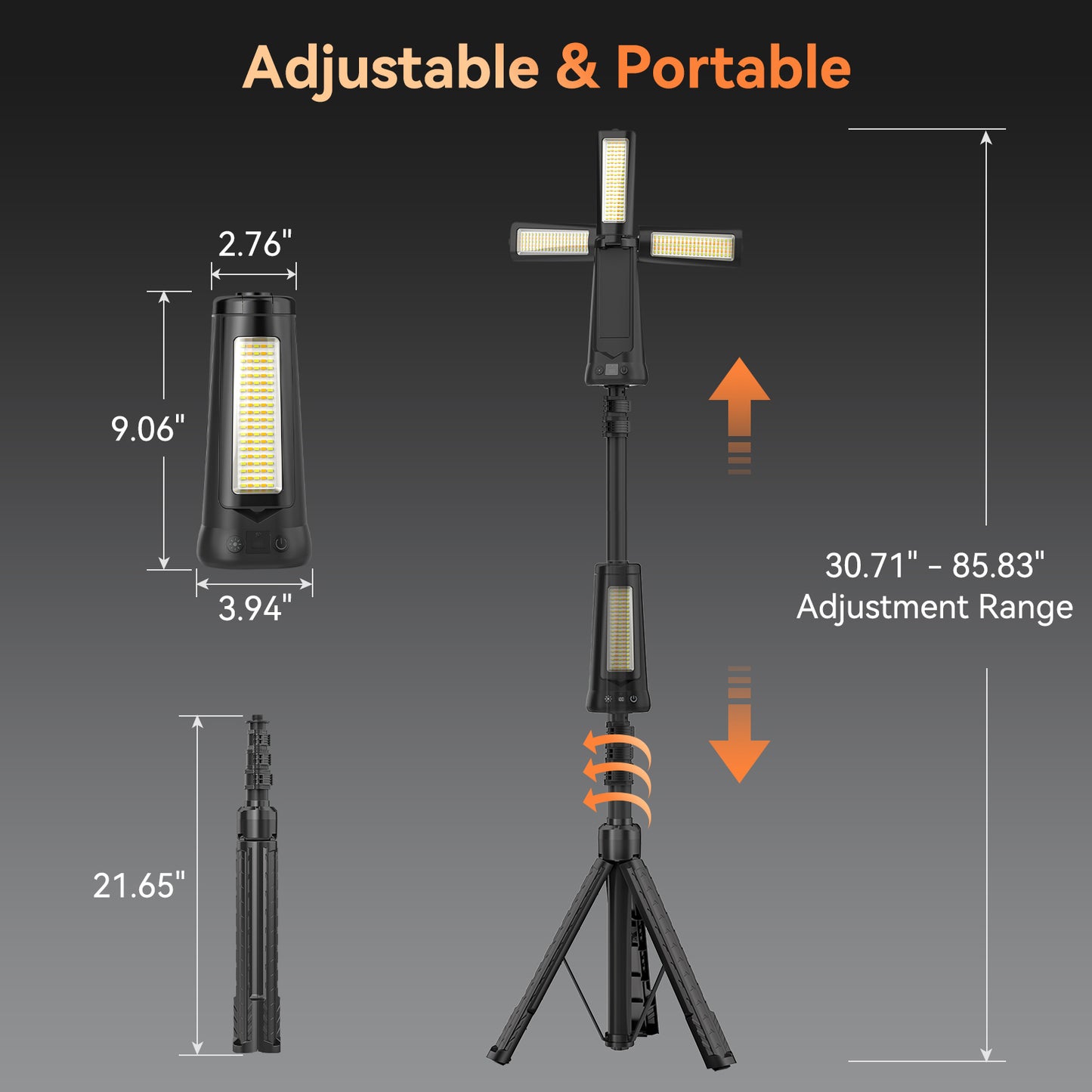 HYKENTE CY300 Magnetic Super Bright LED Rechargeable Camping Lamp with Tripod Stand Multi-functional Lighting Modes Black